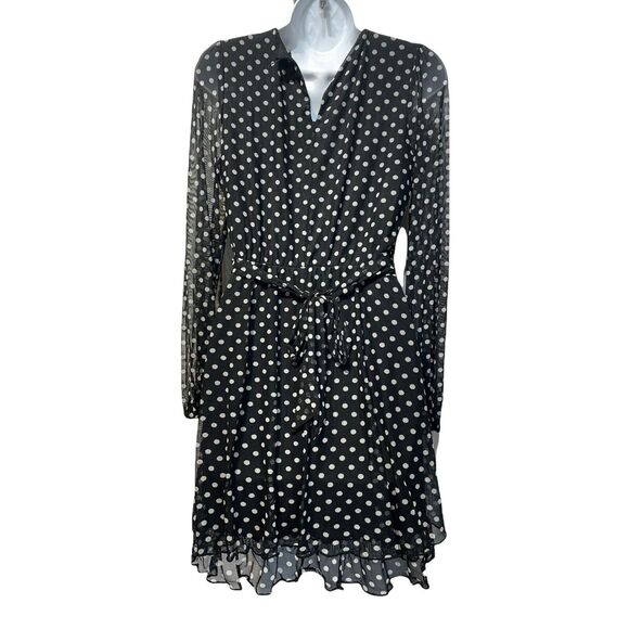 ke•ned•ik sheer polka dot long sleeve V-neck dress Size S - Picture 2 of 7